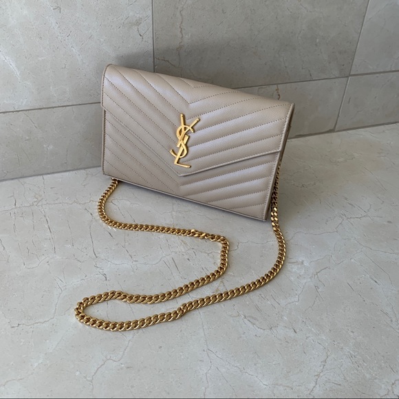 Yves Saint Laurent Handbags - Saint Laurent Monogram Matelasse Chain Wallet Beige